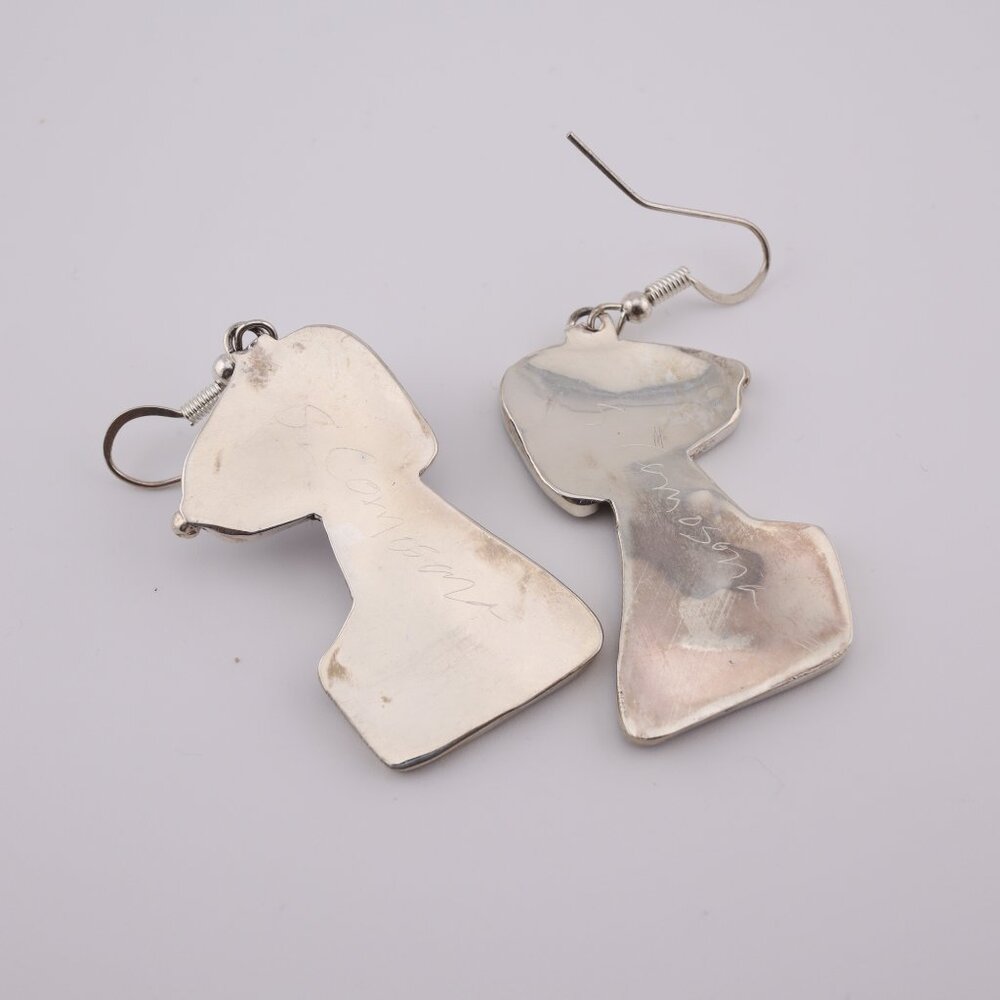 Handmade Zuni Inlay Large Snoopy Dog Dangle Earrings Sterling Silver Jewelry‎ ** - Picture 12 of 15